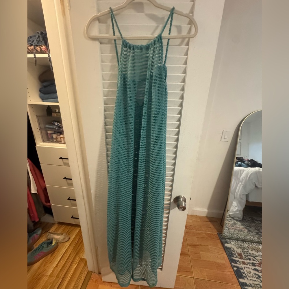 Haute Hippie Teal Open-Knit Maxi Cover-Up